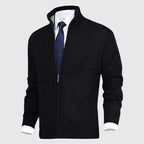 Saber Men's Merino Wool Open Front Cardigan with Turtleneck Collar | Luxury Soft Knit Draped Cardigan