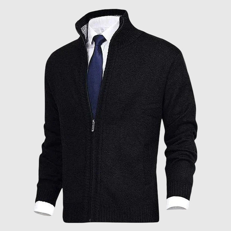 Saber Men's Merino Wool Open Front Cardigan with Turtleneck Collar | Luxury Soft Knit Draped Cardigan