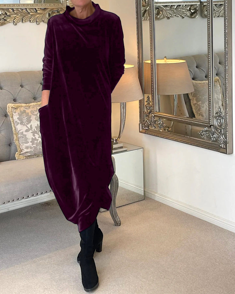 Veloria Women's Velvet Midi Dress with Pockets | Elegant Formal Occasion Dress for Women