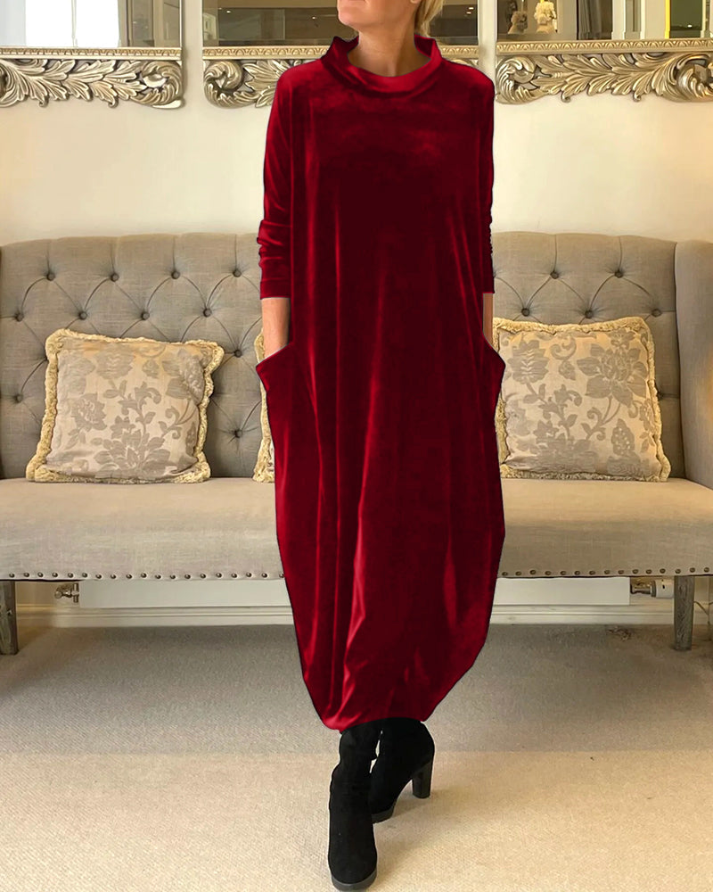 Veloria Women's Velvet Midi Dress with Pockets | Elegant Formal Occasion Dress for Women
