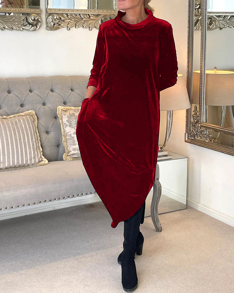 Veloria Women's Velvet Midi Dress with Pockets | Elegant Formal Occasion Dress for Women