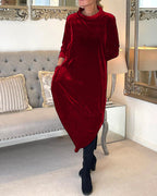 Veloria Women's Velvet Midi Dress with Pockets | Elegant Formal Occasion Dress for Women