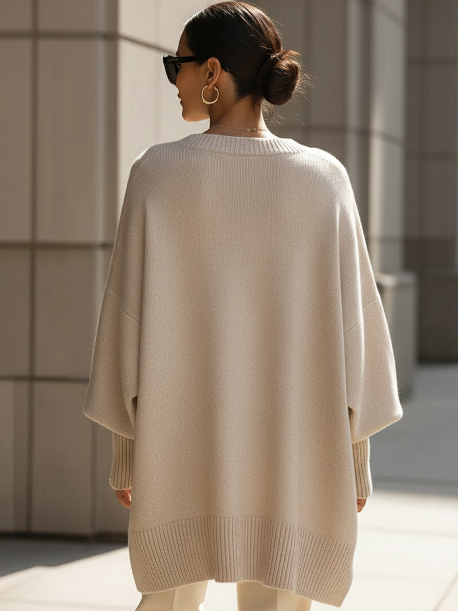 Women's Oversized Batwing Knit Jumper | Asymmetric Hem Cashmere Blend Pullover | Smart Casual Knitwear