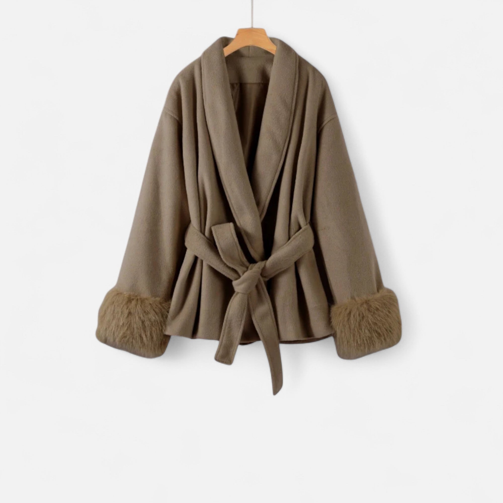 Women’s Faux-Fur Coat – Ivy League Lace-Up Elegance