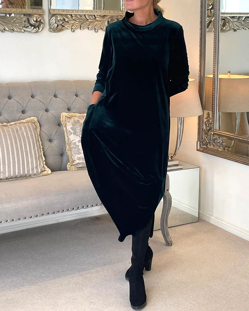 Veloria Women's Velvet Midi Dress with Pockets | Elegant Formal Occasion Dress for Women