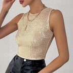 Vivara Women's Sequin Glitter Top | Round Neck Pailletten Going Out Top | Party & Evening Wear