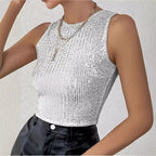 Vivara Women's Sequin Glitter Top | Round Neck Pailletten Going Out Top | Party & Evening Wear
