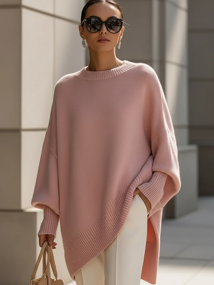 Women's Oversized Batwing Knit Jumper | Asymmetric Hem Cashmere Blend Pullover | Smart Casual Knitwear