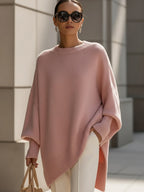 Women's Oversized Batwing Knit Jumper | Asymmetric Hem Cashmere Blend Pullover | Smart Casual Knitwear