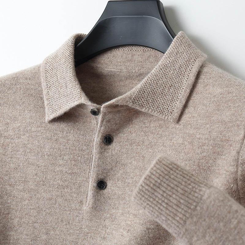 Men's Cashmere Blend Long Sleeve Polo | Luxury Breathable Knit Polo Shirt for Men | Smart Casual Everyday Knitwear