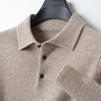 Men's Cashmere Blend Long Sleeve Polo | Luxury Breathable Knit Polo Shirt for Men | Smart Casual Everyday Knitwear