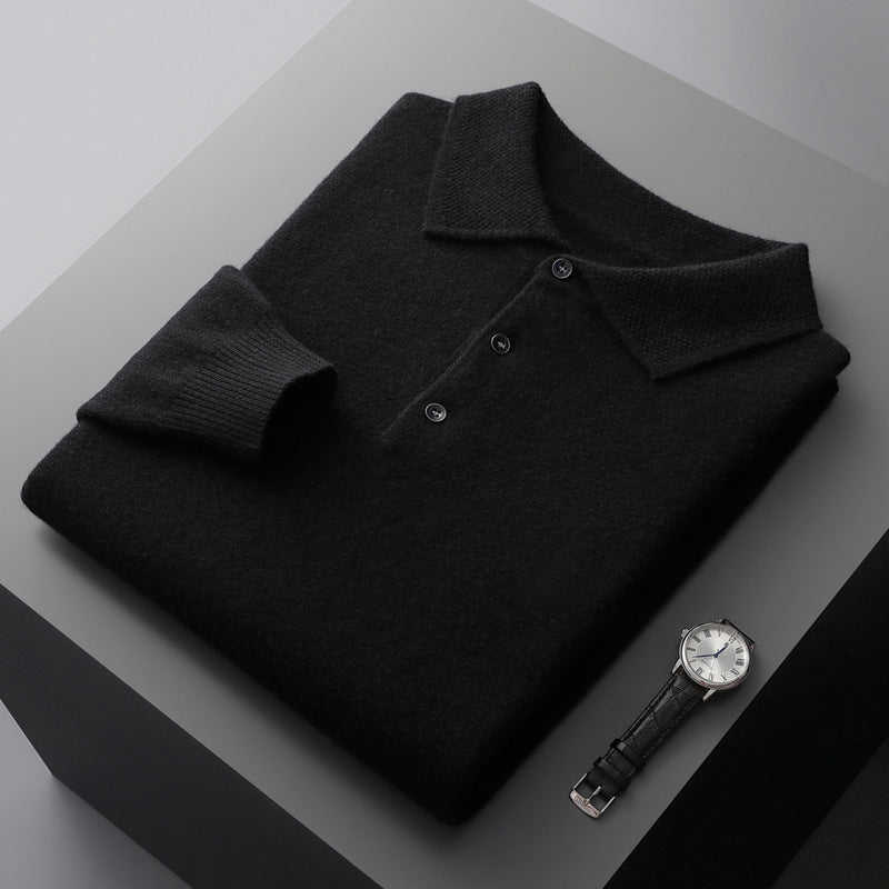 Men's Cashmere Blend Long Sleeve Polo | Luxury Breathable Knit Polo Shirt for Men | Smart Casual Everyday Knitwear