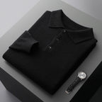 Men's Cashmere Blend Long Sleeve Polo | Luxury Breathable Knit Polo Shirt for Men | Smart Casual Everyday Knitwear