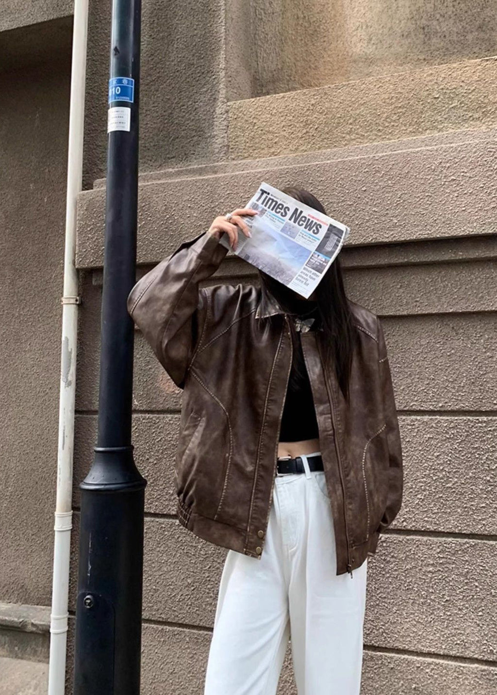Nova Women's Oversized Brown Faux Leather Biker Jacket | Vintage Streetwear Moto Jacket for Women