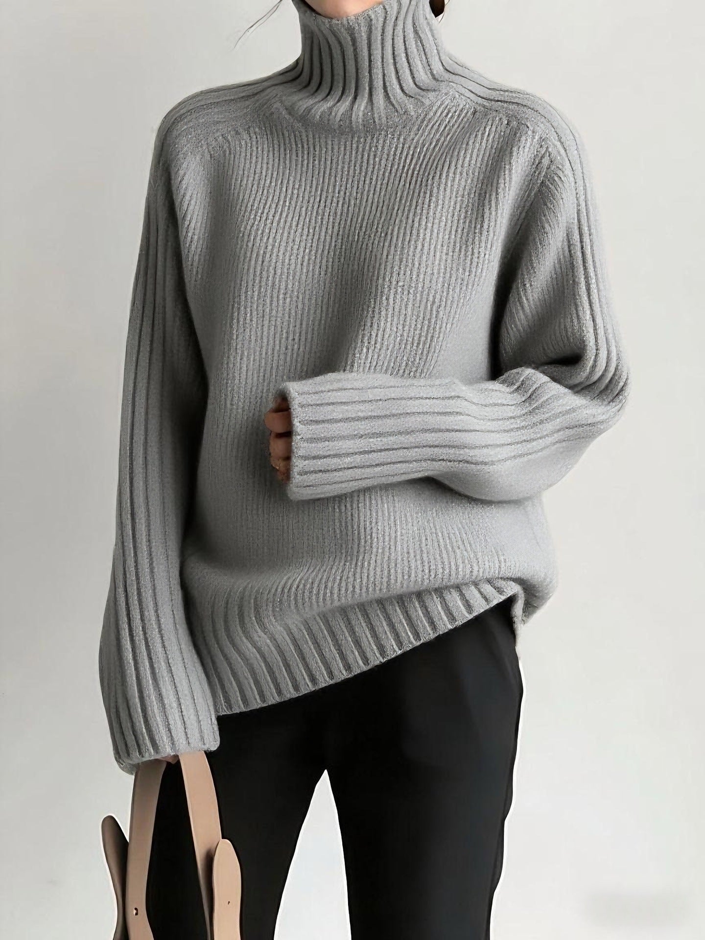 Aniston Women's Oversized Ribbed Turtleneck Jumper | Chunky Knit Roll Neck | Everyday Knitwear