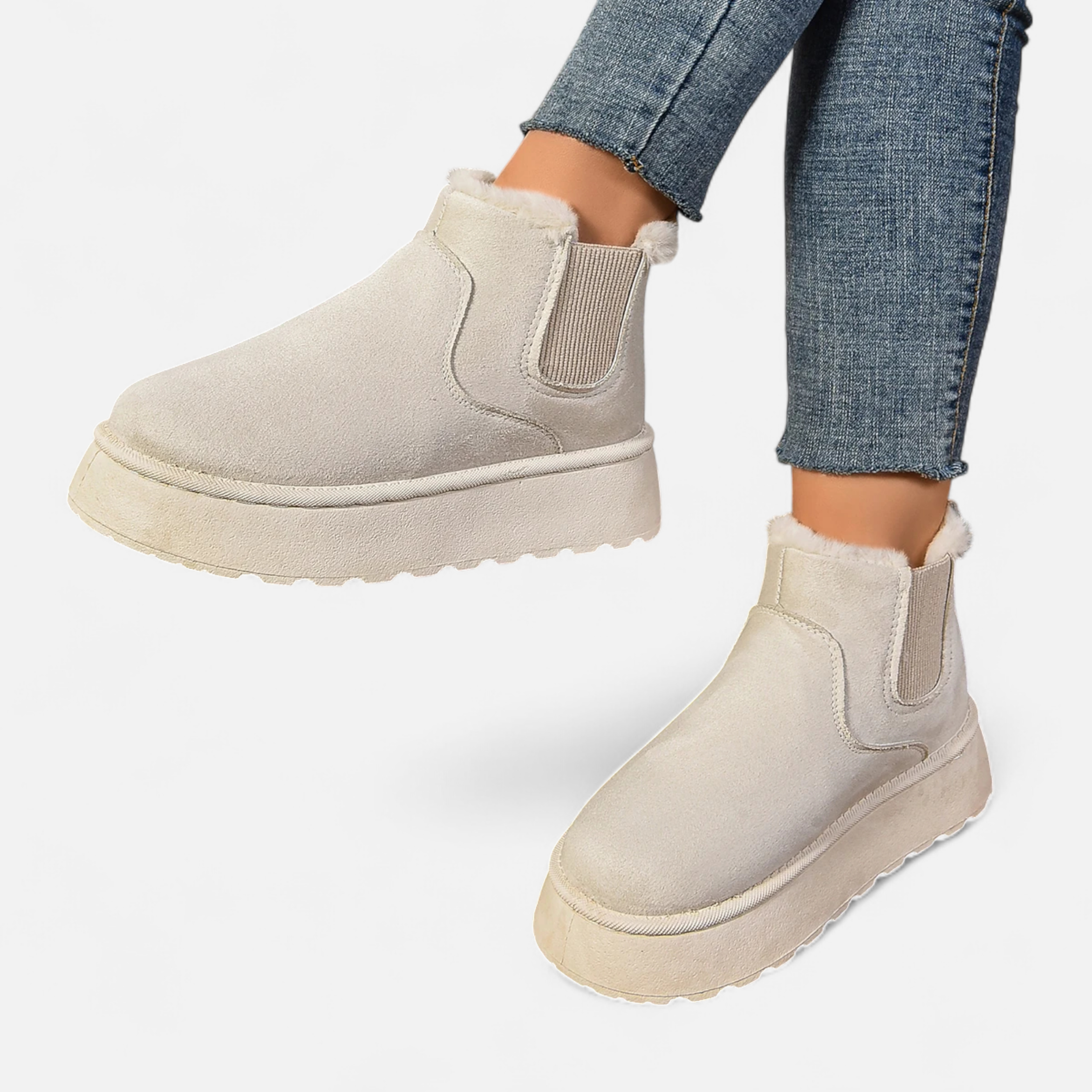 Lyanna Women's Platform Plush Ankle Boots | Cosy Fluffy Flat Booties for Women