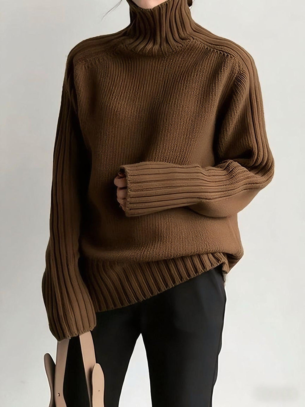 Aniston Women's Oversized Ribbed Turtleneck Jumper | Chunky Knit Roll Neck | Everyday Knitwear