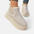 Lyanna Women's Platform Plush Ankle Boots | Cosy Fluffy Flat Booties for Women