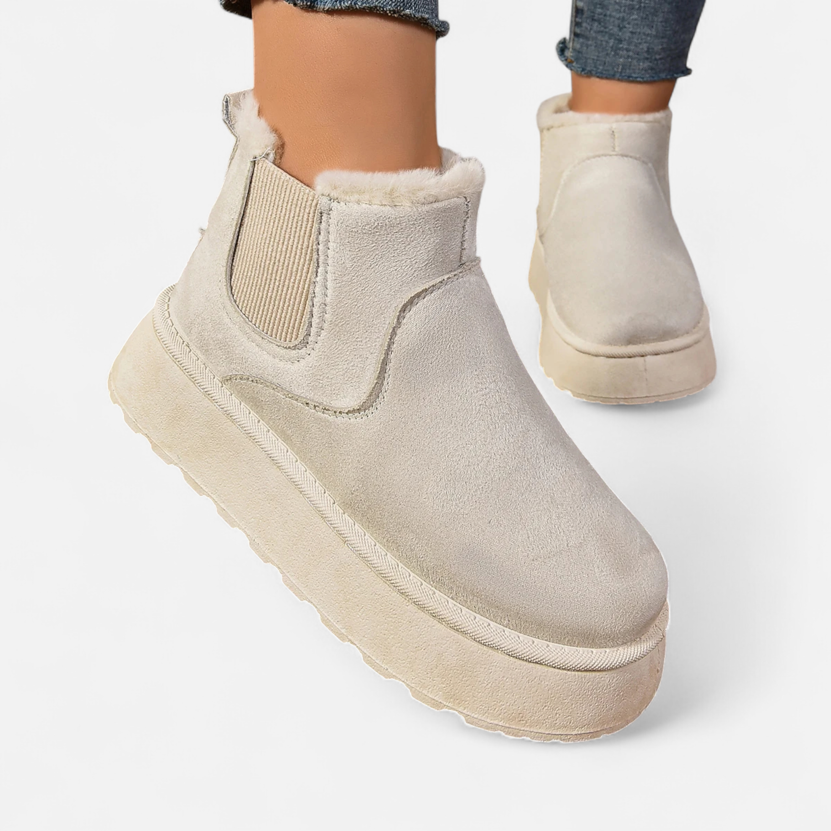Lyanna Women's Platform Plush Ankle Boots | Cosy Fluffy Flat Booties for Women