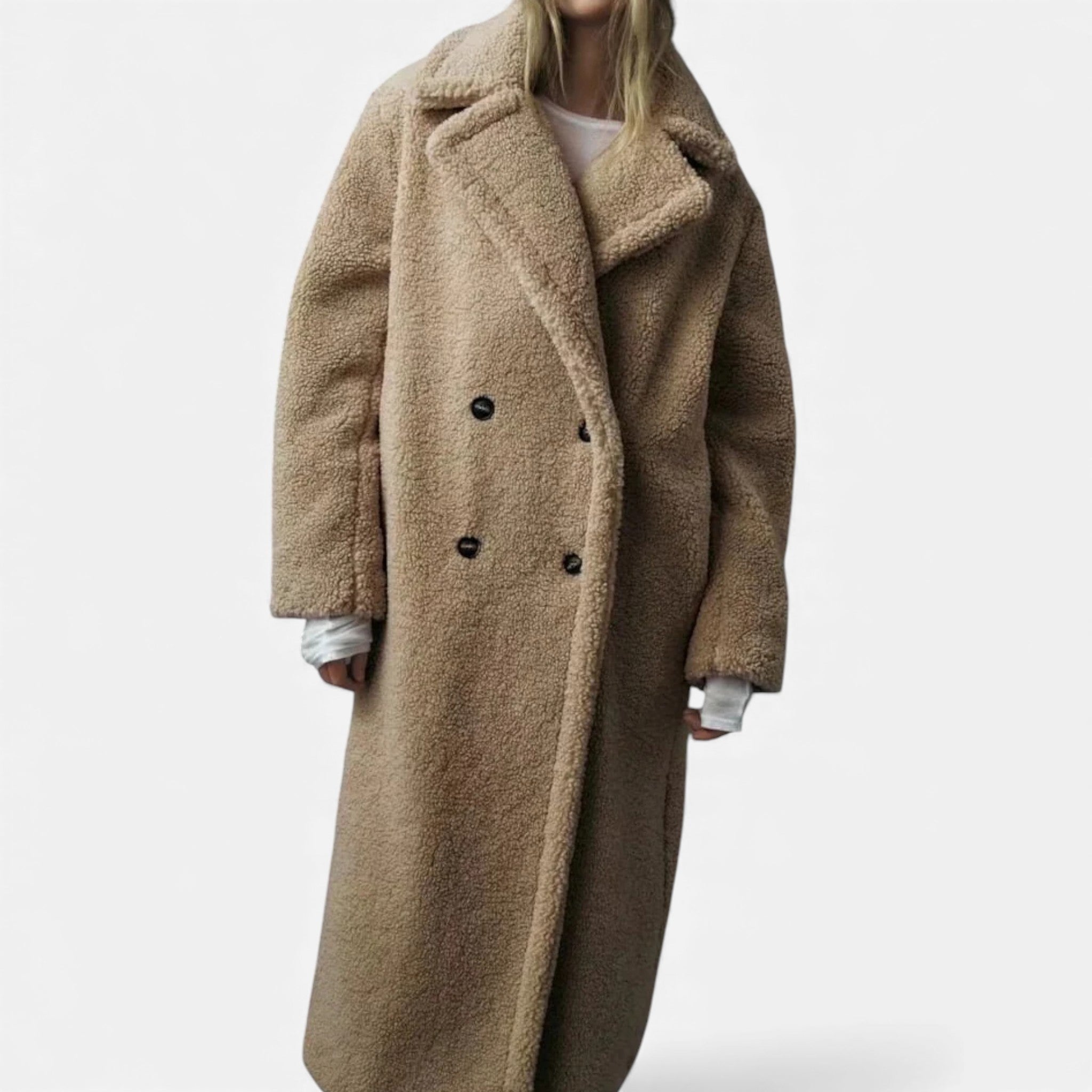 Women’s Long Double-Breasted Teddy Coat