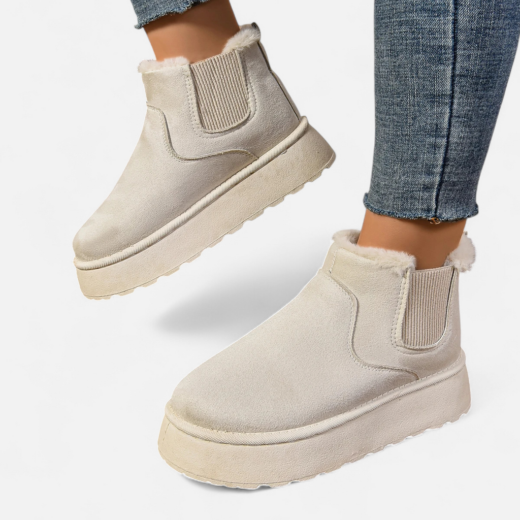 Lyanna Women's Platform Plush Ankle Boots | Cosy Fluffy Flat Booties for Women