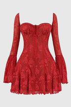 Amaya Women's Lace Corset Mini Dress | Floral Bell Sleeve Going Out Dress | Evening & Smart Casual