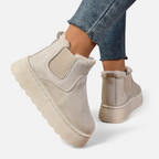 Lyanna Women's Platform Plush Ankle Boots | Cosy Fluffy Flat Booties for Women