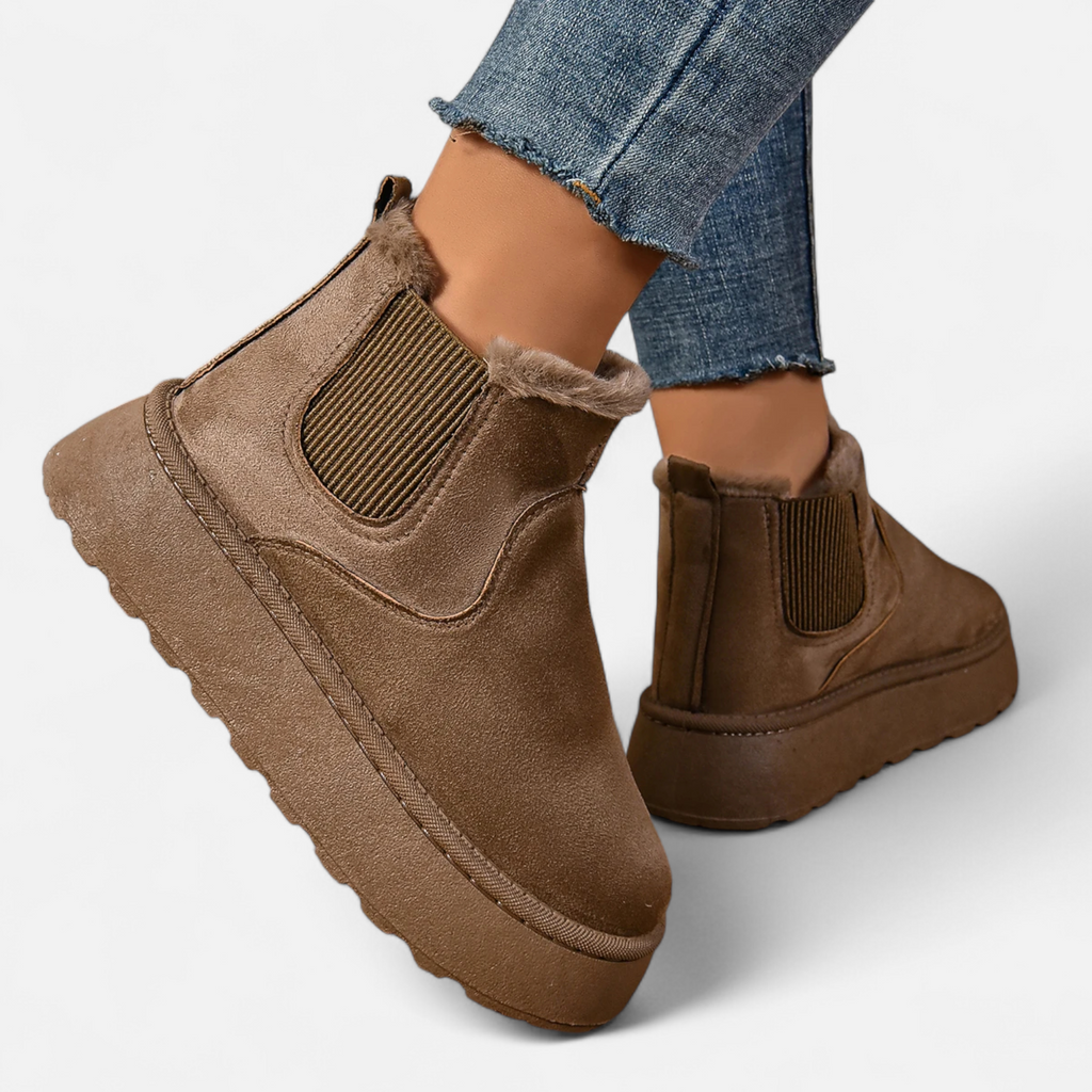 Lyanna Women's Platform Plush Ankle Boots | Cosy Fluffy Flat Booties for Women