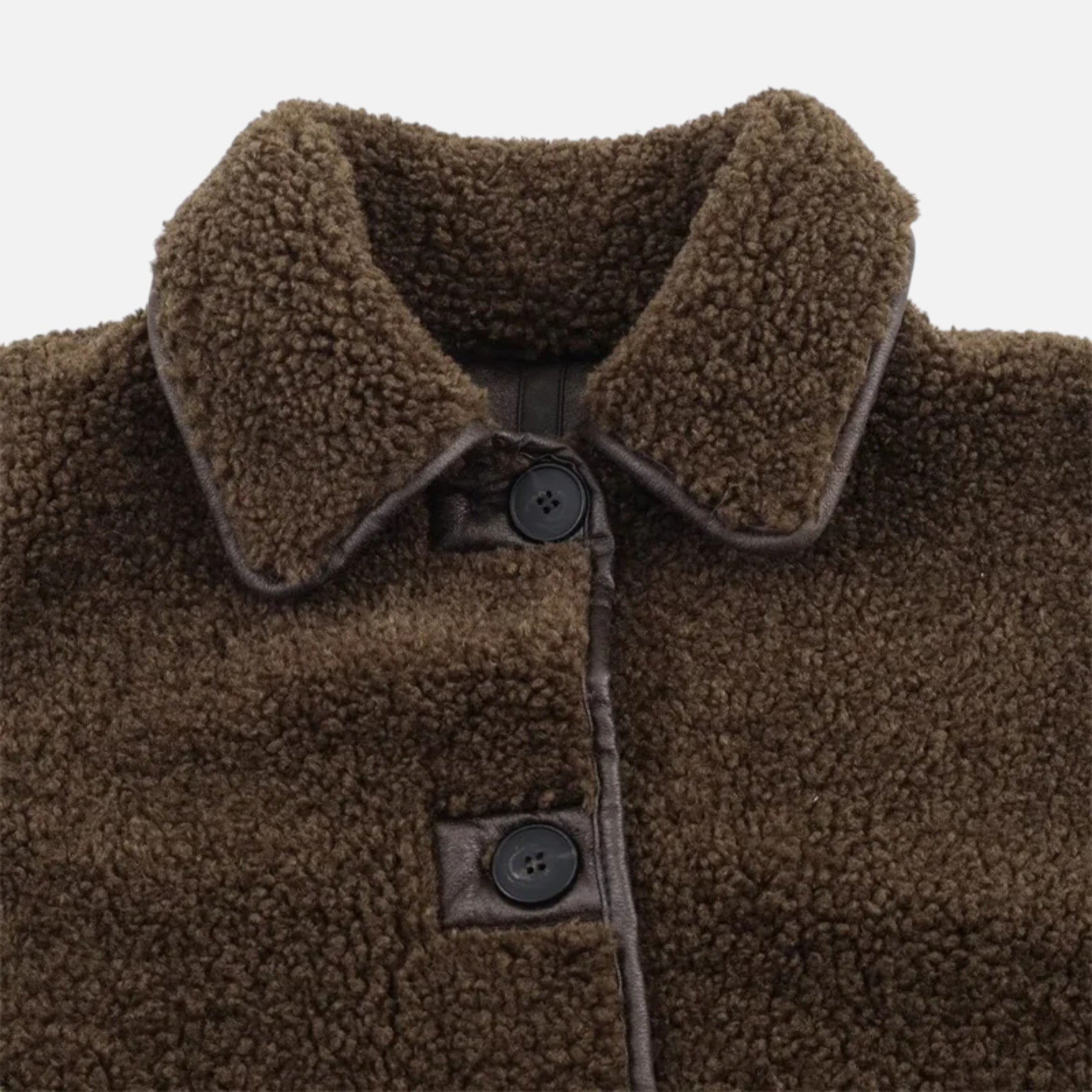 Women’s Reversible Brown Teddy Jacket with Turn-Down Collar