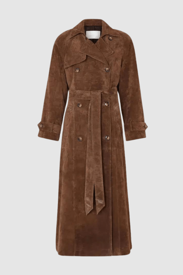 Galatea Women's Suede Trench Coat | Belted Longline Suede Coat for Women | Luxury Smart Casual Outerwear