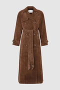Galatea Women's Suede Trench Coat | Belted Longline Suede Coat for Women | Luxury Smart Casual Outerwear