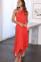 Audrine Women's Satin One Shoulder Midi Dress | Draped Twist Asymmetric | Evening & Smart Casual