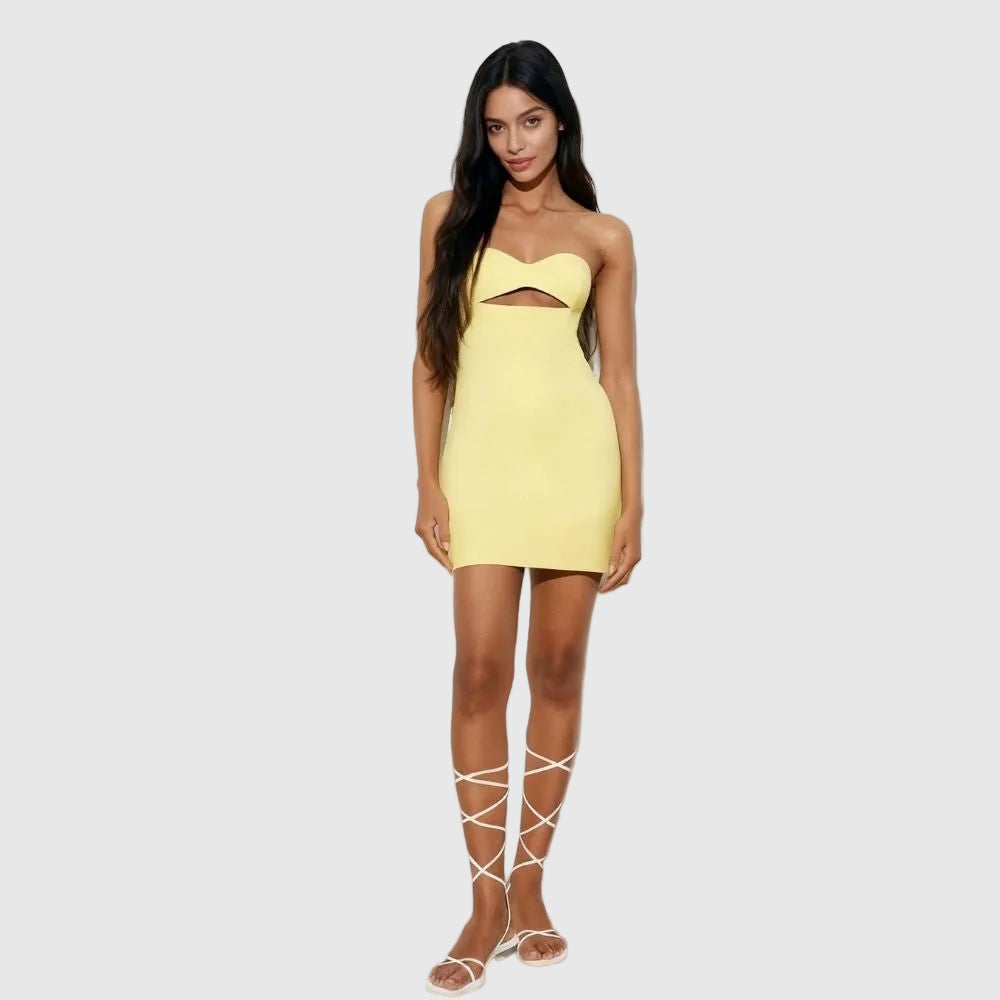 Alliana Women's Satin Strapless Mini Dress | Cutout Going Out Party Dress | Evening & Smart Casual