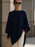 Women's Oversized Batwing Knit Jumper | Asymmetric Hem Cashmere Blend Pullover | Smart Casual Knitwear