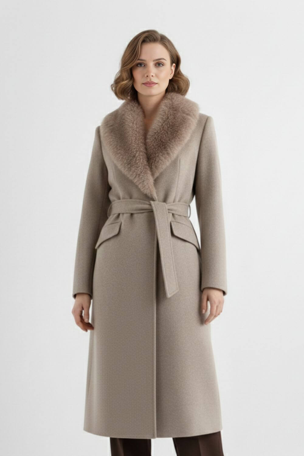 Women’s Long Coat with Faux Fur Collar