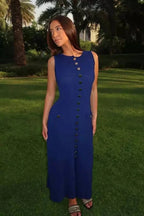 Fiorella Women's Button Front Midi Dress | Sleeveless Smart Casual Knit Dress | Work & Evening