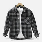 Men’s Plaid Long-Sleeve Loose Shirt with Pocket