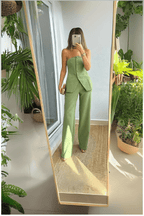 Clariza Women's Tailored Strapless Co-Ord Set | Bustier Top & Wide Leg Trouser | Evening & Smart Casual