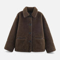 Women’s Reversible Brown Teddy Jacket with Turn-Down Collar