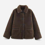 Women’s Reversible Brown Teddy Jacket with Turn-Down Collar