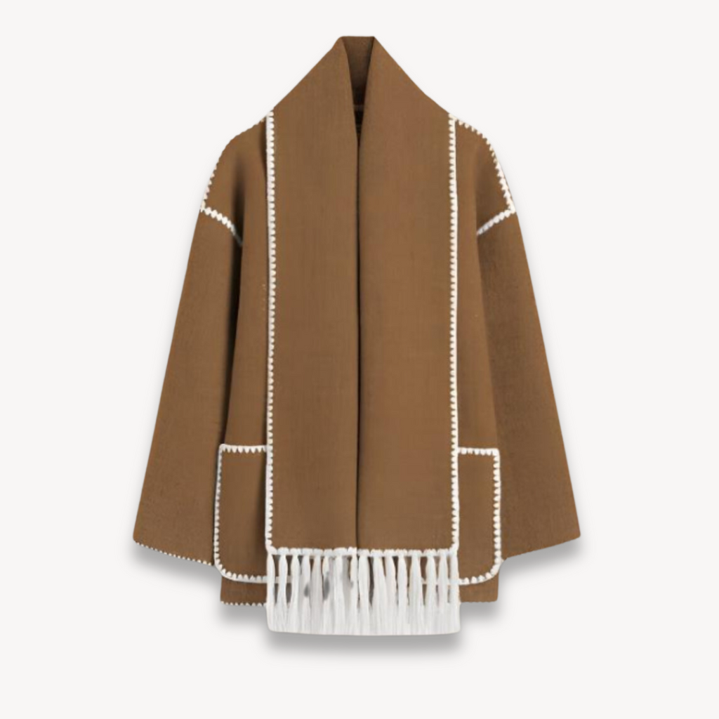 Elegant Women's Wool Cape Jacket With Scarf For Stylish Winter Outings