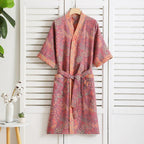 Women's Cotton Kimono Robe | Vintage Print Dressing Gown | Lightweight Loungewear & Holiday Gifting