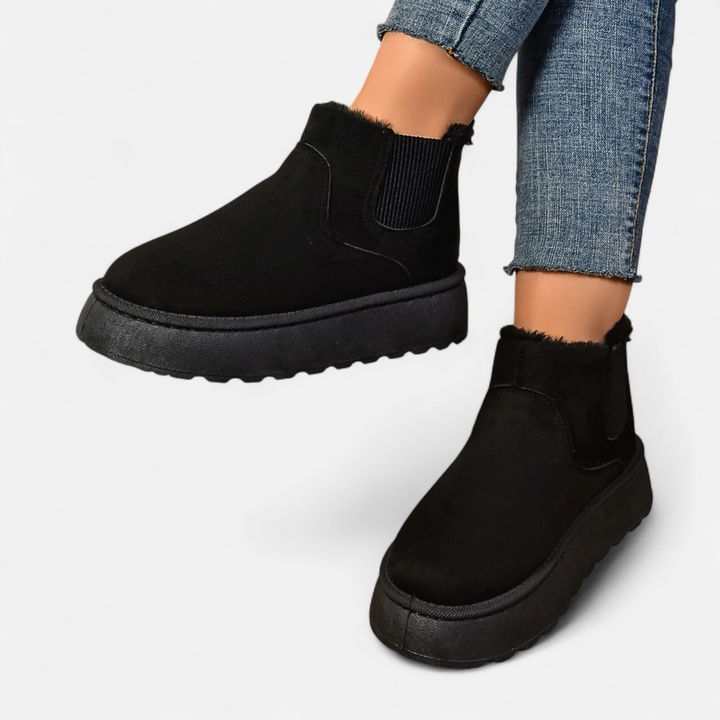 Lyanna Women's Platform Plush Ankle Boots | Cosy Fluffy Flat Booties for Women