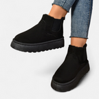 Lyanna Women's Platform Plush Ankle Boots | Cosy Fluffy Flat Booties for Women