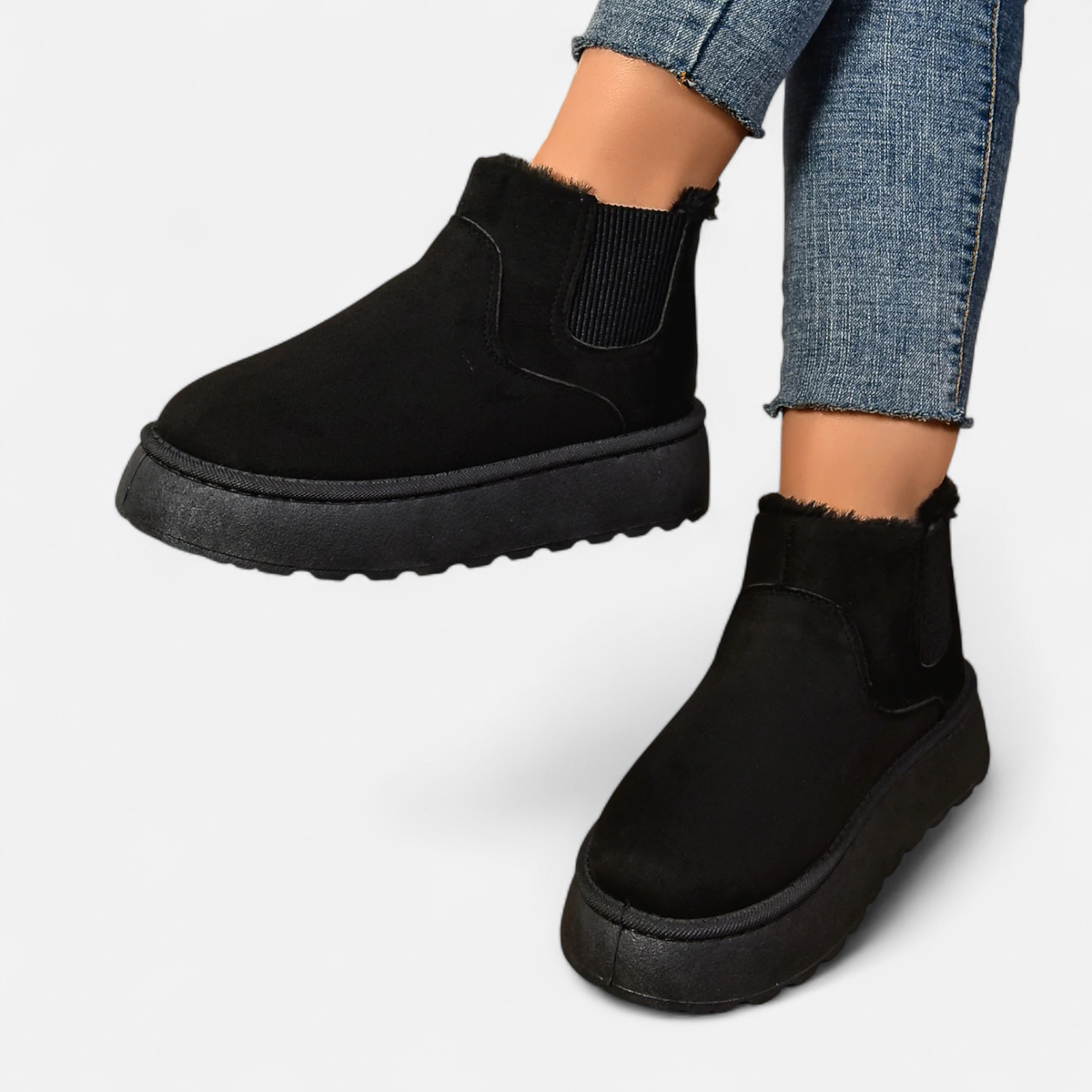 Lyanna Women's Platform Plush Ankle Boots | Cosy Fluffy Flat Booties for Women
