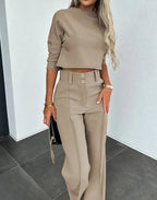 Eleganza Women's Tweed Sweater & Trousers Co-Ord Set | Tailored Autumn Two-Piece Set for Women
