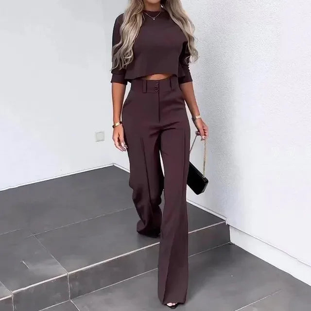 Eleganza Women's Tweed Sweater & Trousers Co-Ord Set | Tailored Autumn Two-Piece Set for Women