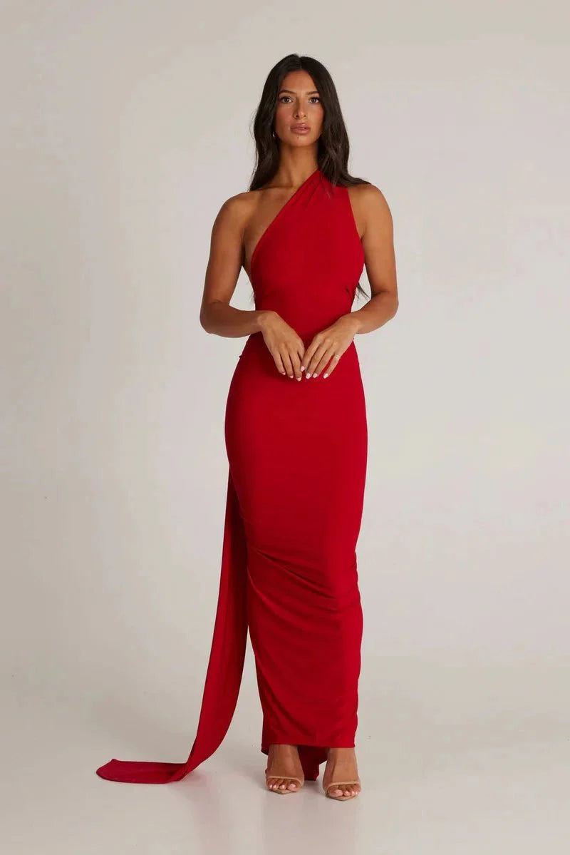 Gwynn Women's One Shoulder Bodycon Maxi Dress | Ruched Open Back Going Out Dress | Evening & Occasion