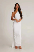 Gwynn Women's One Shoulder Bodycon Maxi Dress | Ruched Open Back Going Out Dress | Evening & Occasion
