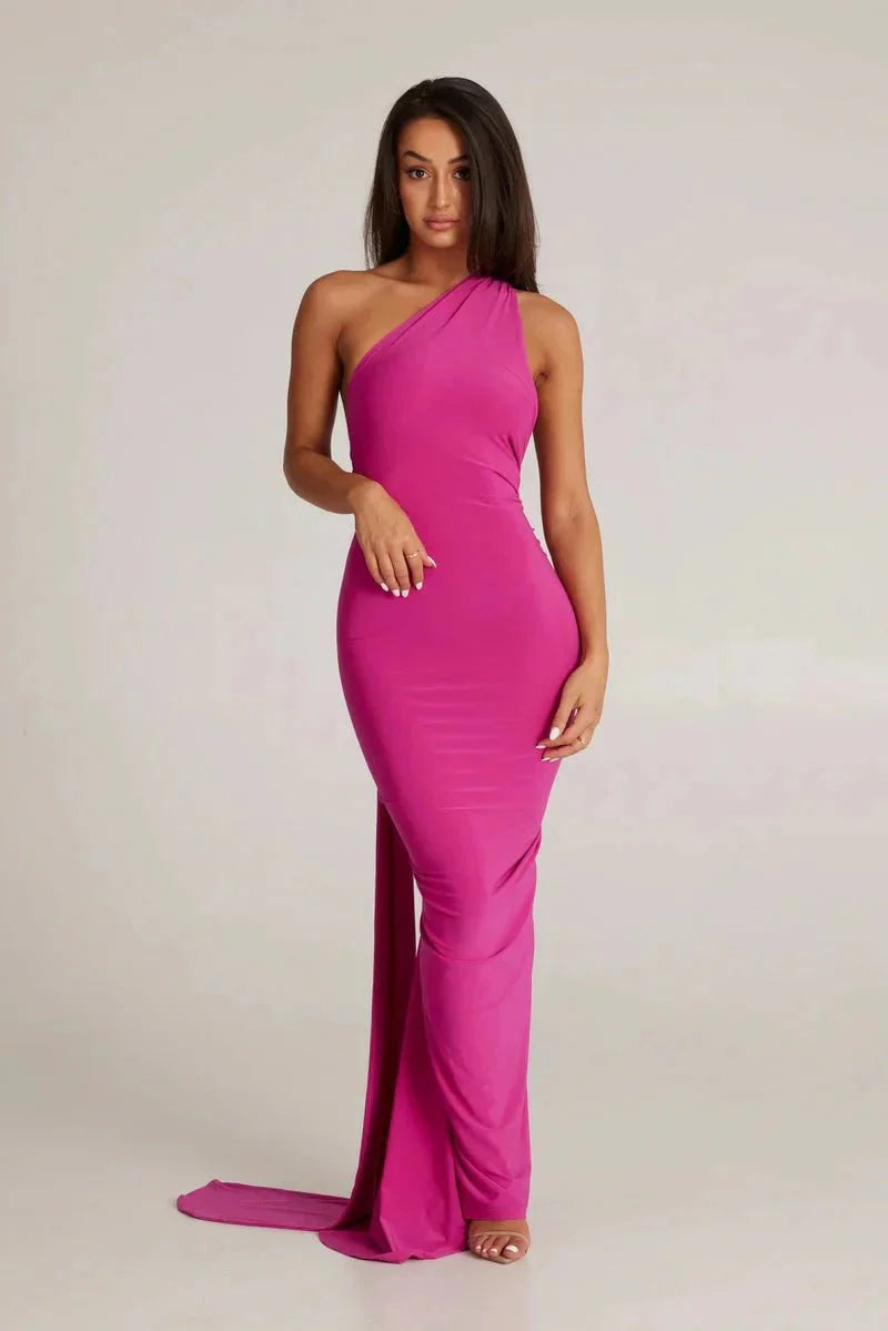 Gwynn Women's One Shoulder Bodycon Maxi Dress | Ruched Open Back Going Out Dress | Evening & Occasion